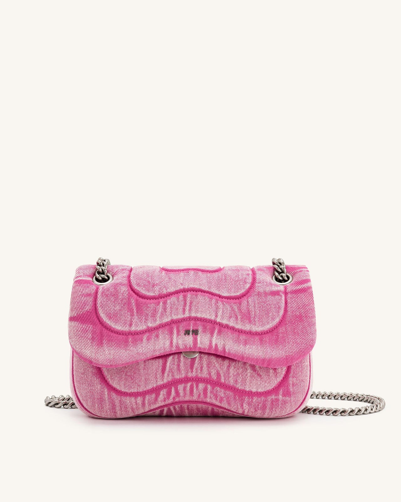 Tina 牛仔布絎縫鏈條斜背包 - 粉紅色