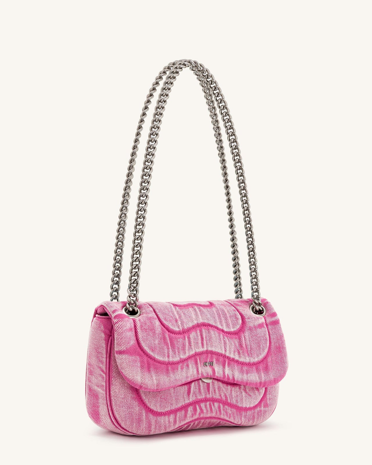Tina 牛仔布絎縫鏈條斜背包 - 粉紅色