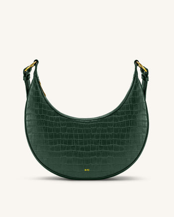 Carly 馬鞍包 - 墨綠色鱷魚紋