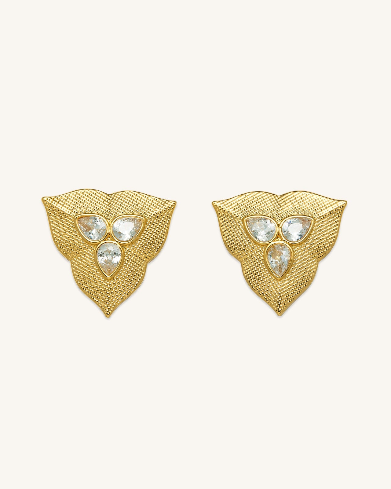葉子耳環 - 18ct 鍍金 & 白色鋯石