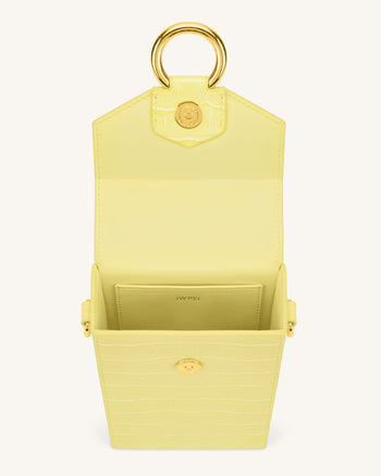 Lola 鏈條手機包 - 淺黃色鱷魚紋